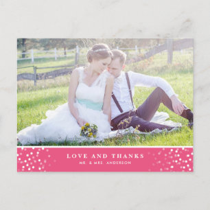 WHITE CONFETTI PINK WEDDING THANK YOU POSTCARD