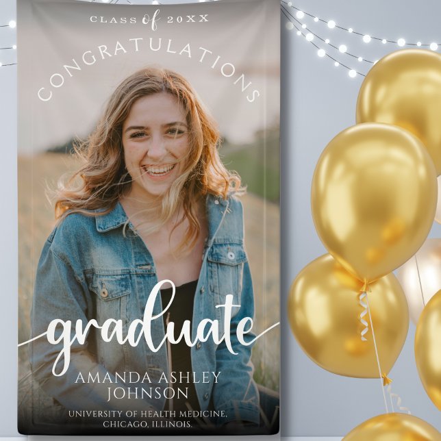 White Congratulations Graduate Photo Graduation Banner (Creator Uploaded)