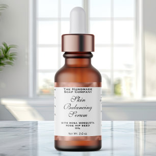 White & Copper Foil Cosmetics Dropper Bottle Label