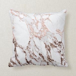 White Copper Marble Abstract Metallic Rose Gold Cushion