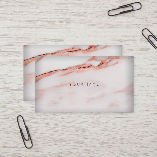 White Copper Rose Marble Vip Abstract Minimal Vip Business Card (Front/Back In Situ)