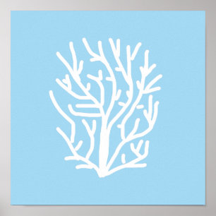 White coral eco ocean blue and white poster