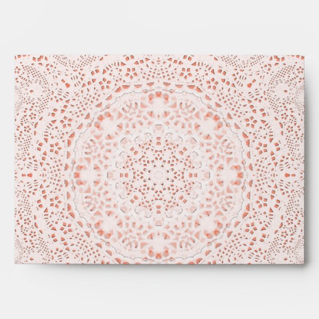 White & Coral  Lace Fabric Image  Background Envelope (Front)
