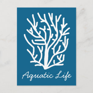 White coral on blue aquatic life postcard