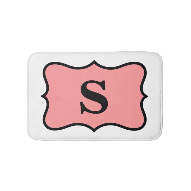 White Coral Orange Monogram Initial Home Decor Bath Mat (Front)