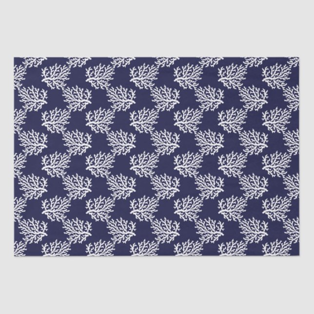 White corals on a navy blue background tissue paper (Front)