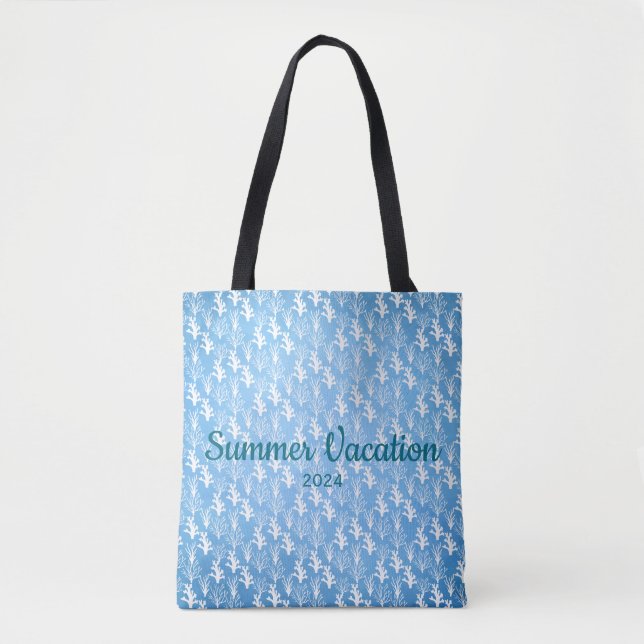 White corals on blue background tote bag (Front)