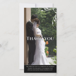 White Corner Swirl Wedding Thank You Photo Cards
