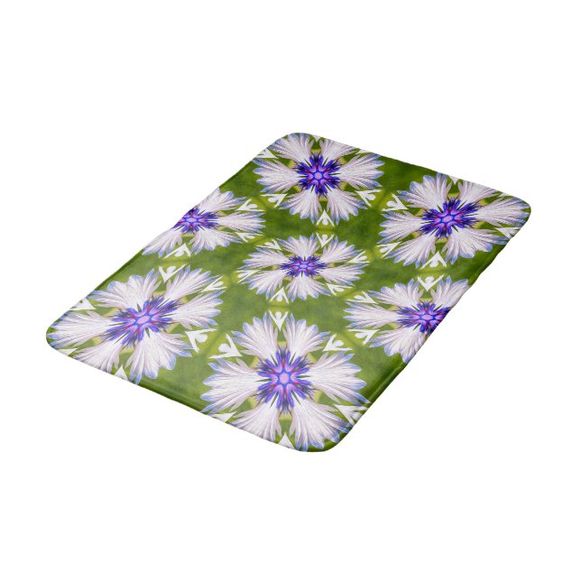 White Cornflowers Pattern Bath Mat (Angled)