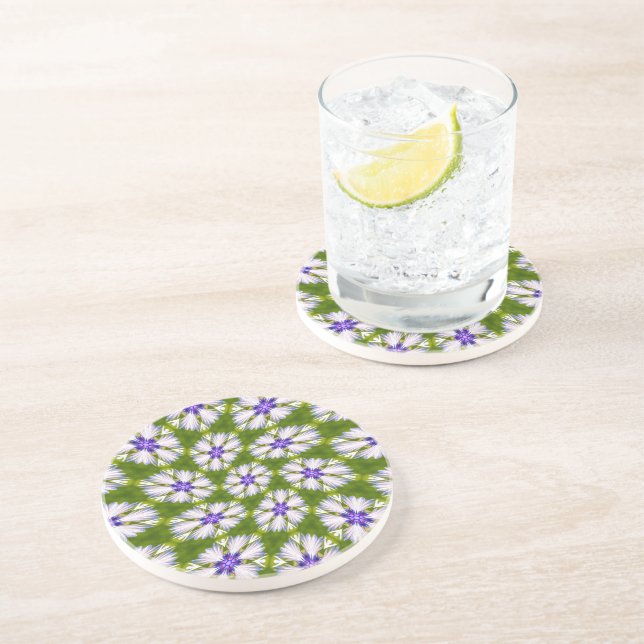 White Cornflowers Pattern Coaster (Side)