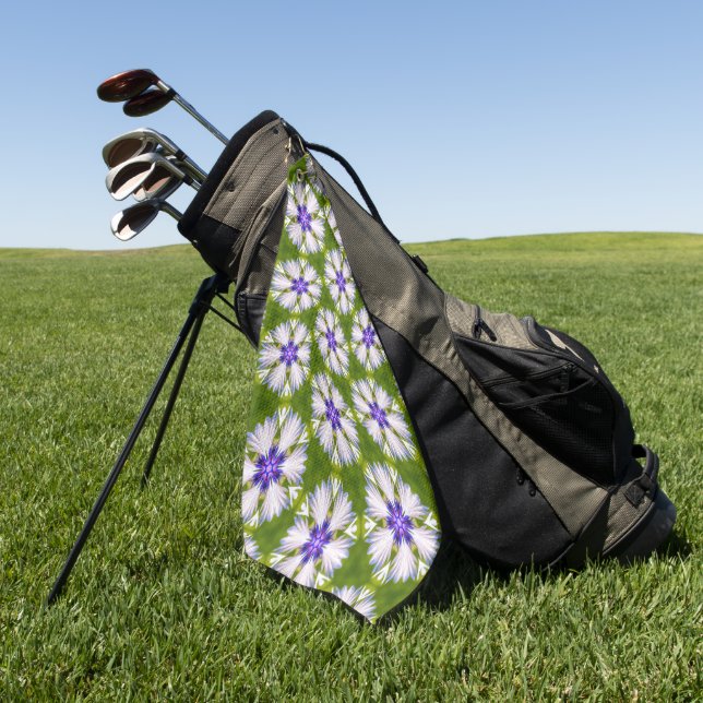 White Cornflowers Pattern Golf Towel (Green)