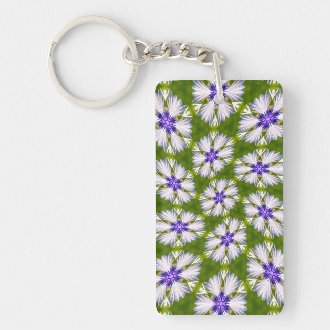 White Cornflowers Pattern Key Ring (Front)
