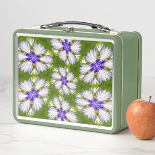 White Cornflowers Pattern Metal Lunch Box
