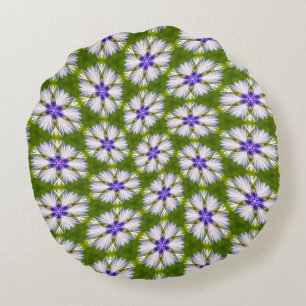 White Cornflowers Pattern Round Cushion