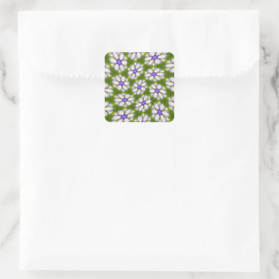 White Cornflowers Pattern Square Sticker