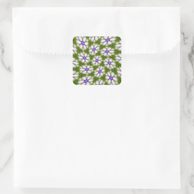 White Cornflowers Pattern Square Sticker (Bag)