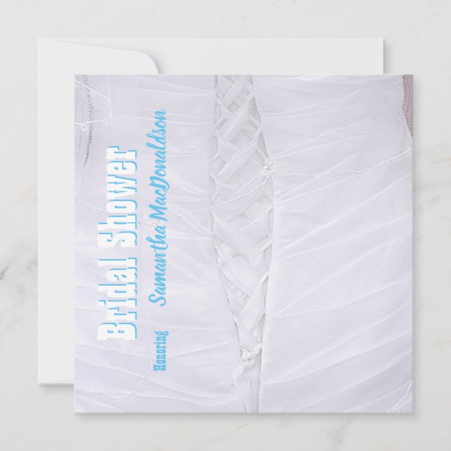 White corset wedding dress bridal shower invitation (Front)