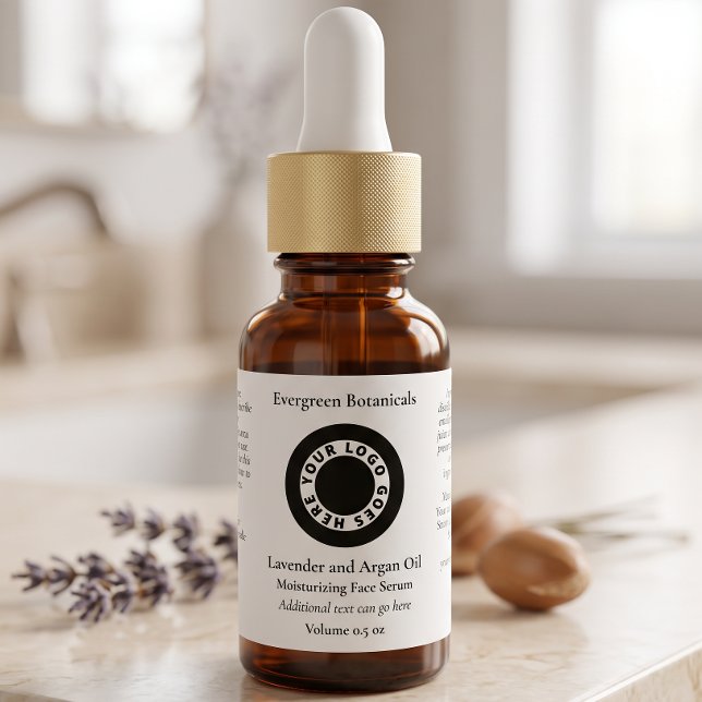 White cosmetics dropper bottle label with logo (Creator Uploaded)
