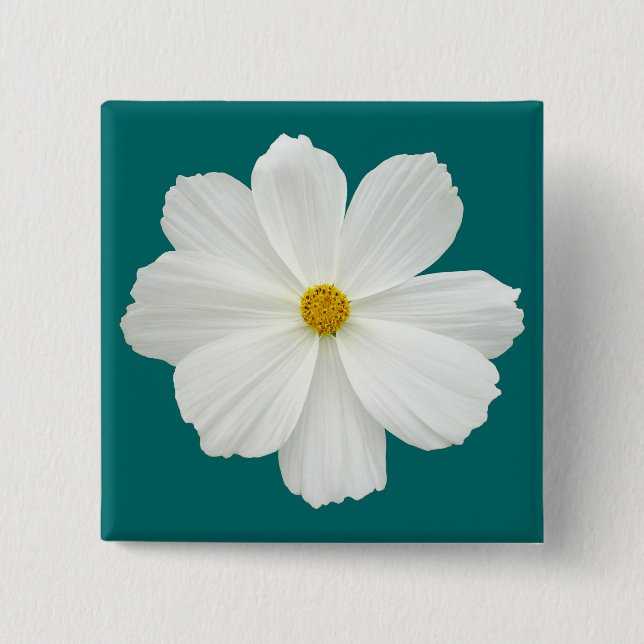 White Cosmos Flower 15 Cm Square Badge (Front)