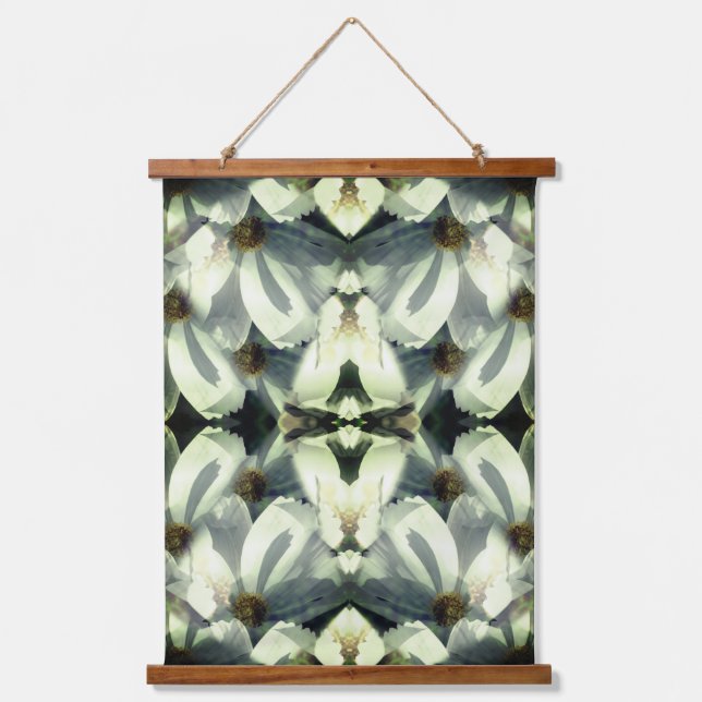White Cosmos Flowers Abstract Art Hanging Tapestry (Front)