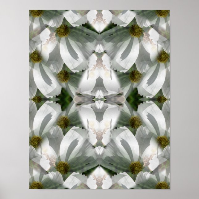 White Cosmos Flowers Abstract Art  Poster (Front)
