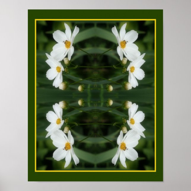 White Cosmos Flowers And Bee Abstract Poster (Front)