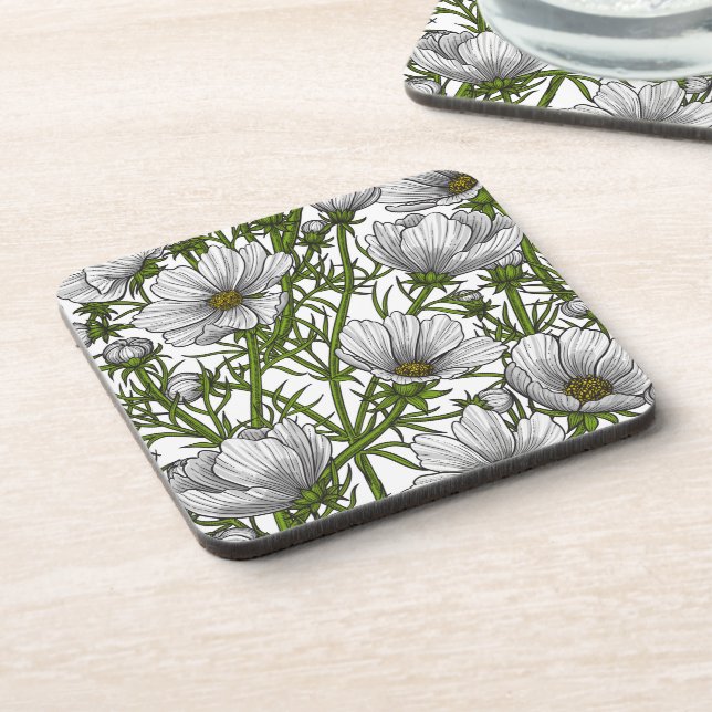 White cosmos flowers coaster (Left Side)