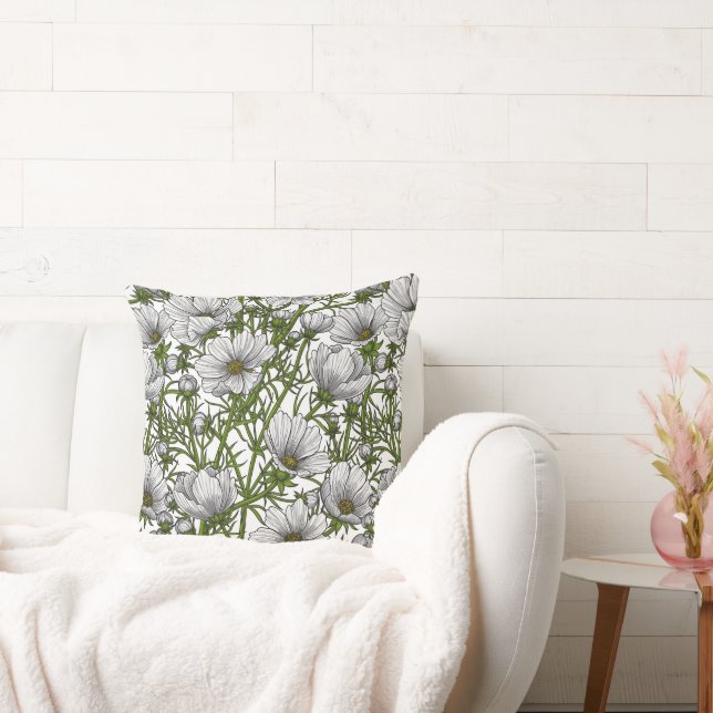 White cosmos flowers cushion (Couch)