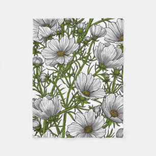 White cosmos flowers fleece blanket