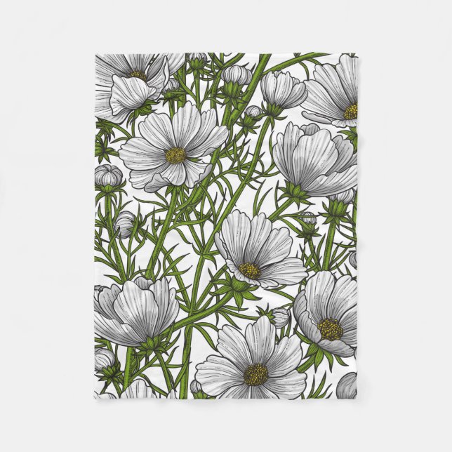 White cosmos flowers fleece blanket (Front)