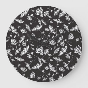 White cosmos flowers: isolated pattern. large clock