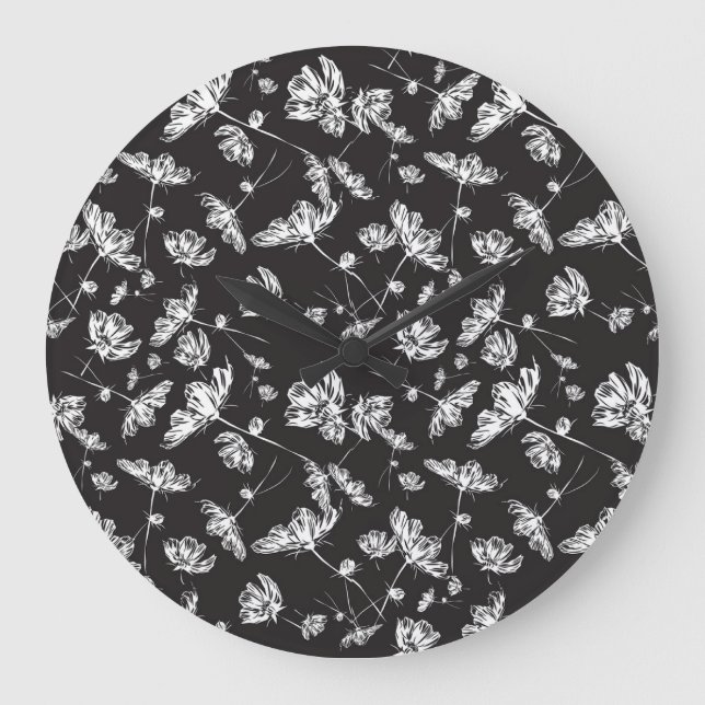 White cosmos flowers: isolated pattern. large clock (Front)