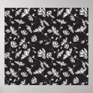 White cosmos flowers: isolated pattern. poster
