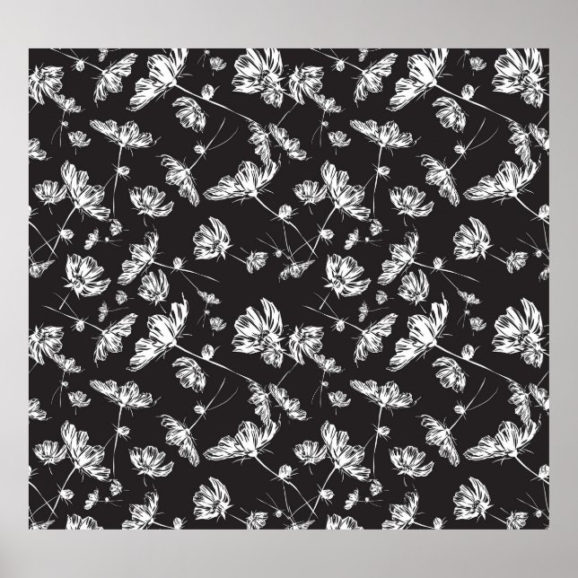 White cosmos flowers: isolated pattern. poster (Front)