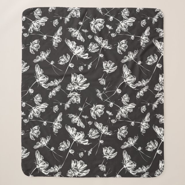White cosmos flowers: isolated pattern. sherpa blanket (Front)