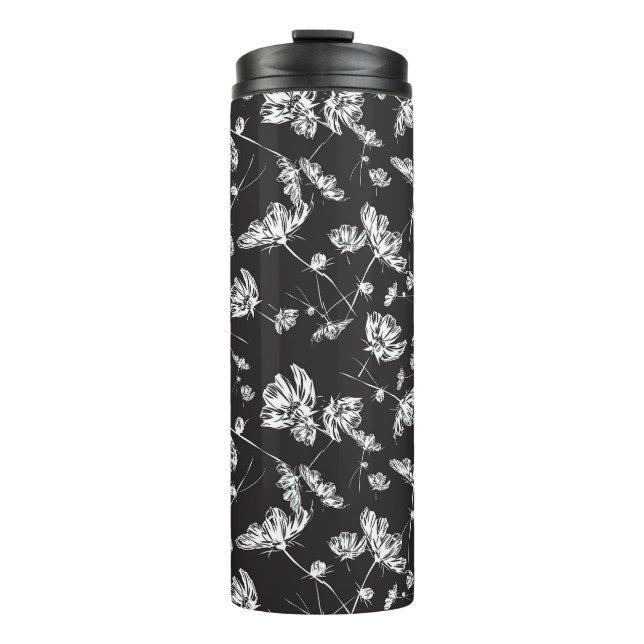 White cosmos flowers: isolated pattern. thermal tumbler (Front)