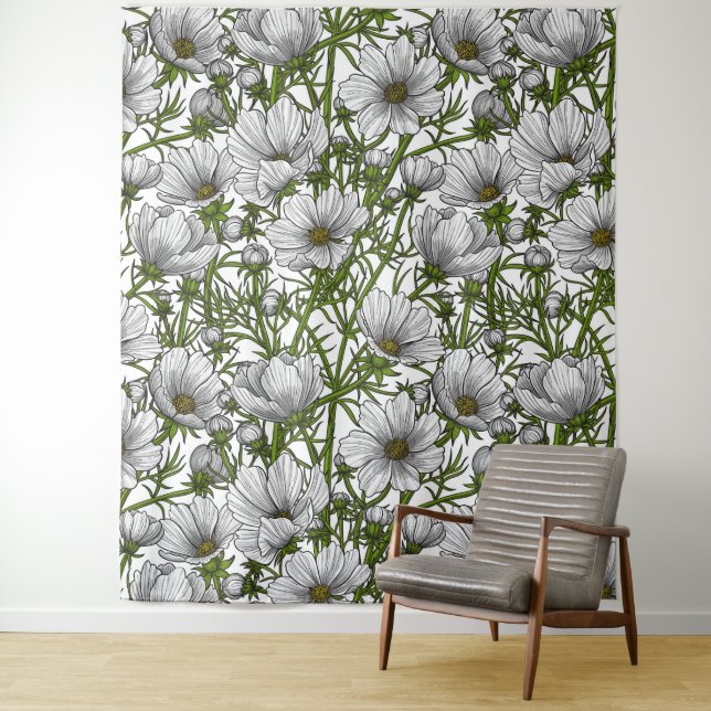 White cosmos flowers tapestry (In Situ)