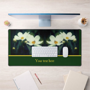 White Cosmos Flowers With Bee Personalised Desk Mat