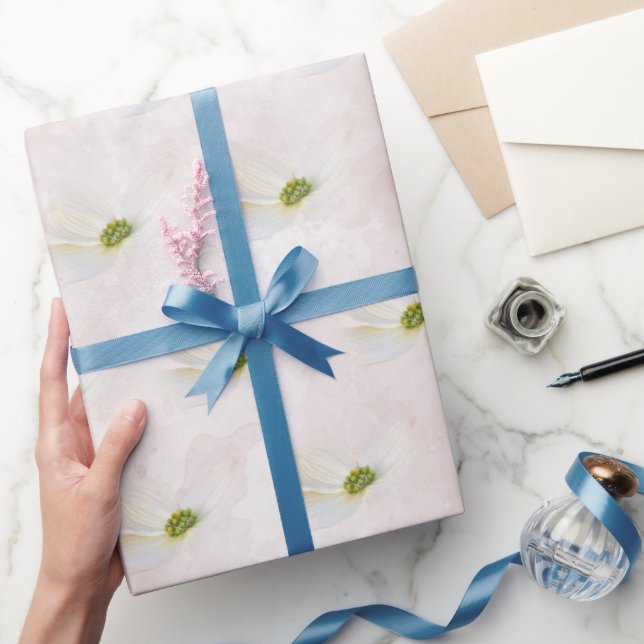 White Cosmos On Blush Pink Wrapping Paper (Gifting)