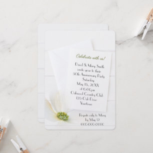 White Cosmos On Wood 50th Anniversary Party Invitation