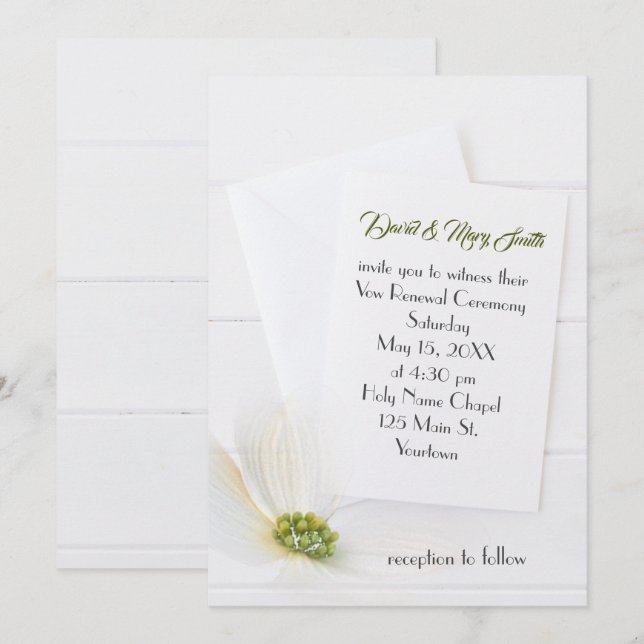 White Cosmos On Wood Vow Renewal Invitation (Front/Back)