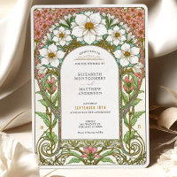 White Cosmos & Pink Blossoms Art Nouveau Wedding