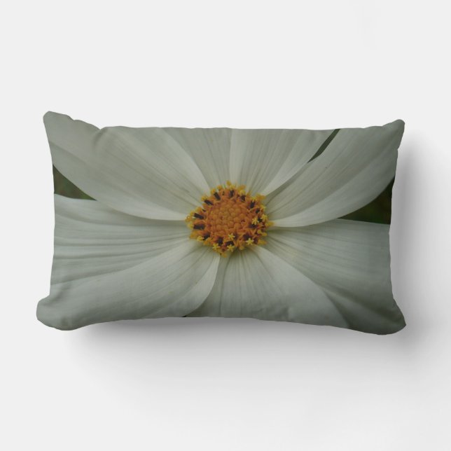 White Cosmos Summer Wildflower Floral Lumbar Cushion (Front)