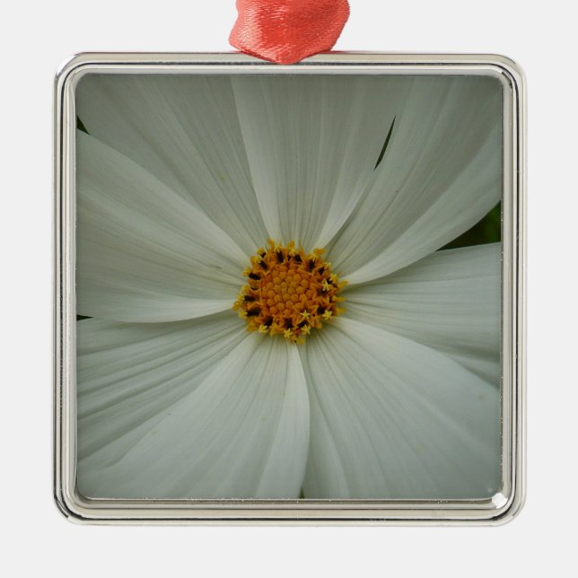 White Cosmos Summer Wildflower Floral Metal Ornament (Front)