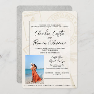 White Costa Rica Passport Wedding Invitation