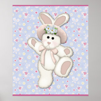 White Country Bunny Nursery Poster