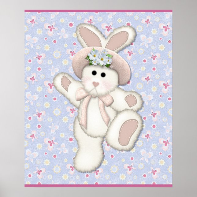 White Country Bunny Nursery Poster (Front)