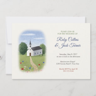 White Country Chapel Wildflower Meadow Wedding Invitation