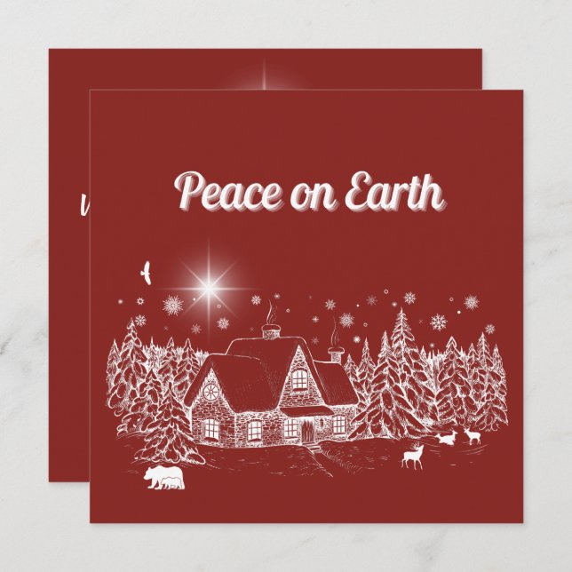 White Country Christmas Peace on Earth Card  (Front/Back)