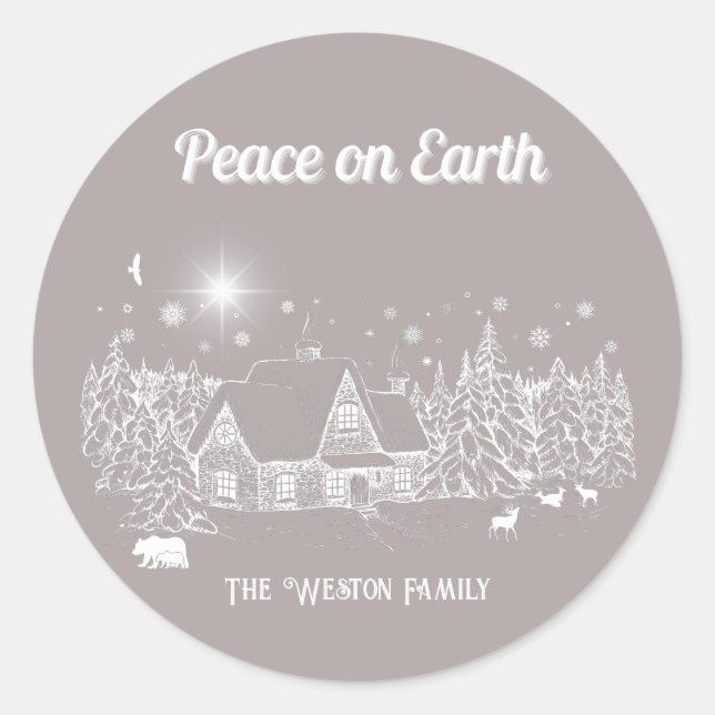 White Country Christmas Peace on Earth Card  Classic Round Sticker (Front)